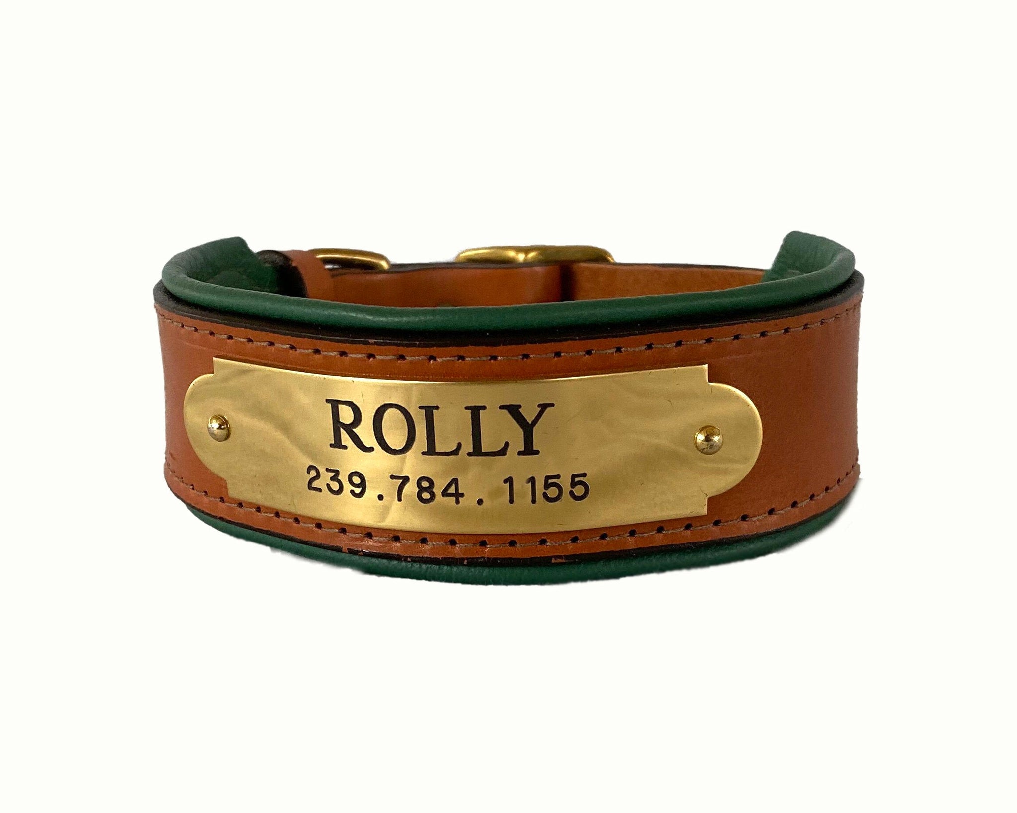 Leather dog collar with nameplate sale